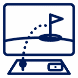 Golf simulator icon of an impact screen, flag and ball on a hitting mat