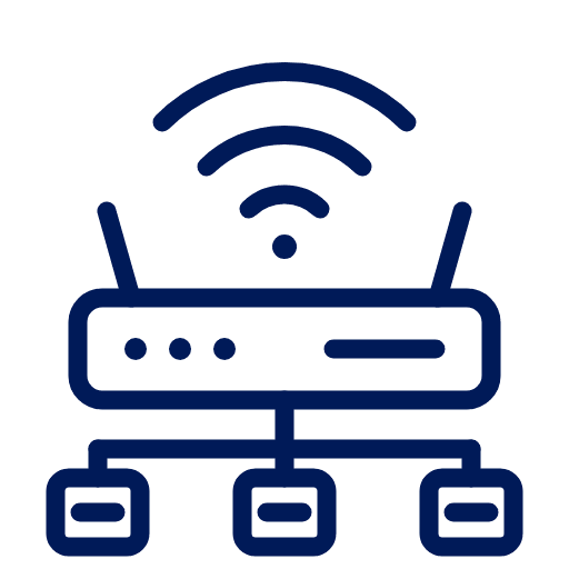 Networking icon of a Wi-Fi router linked to three devices